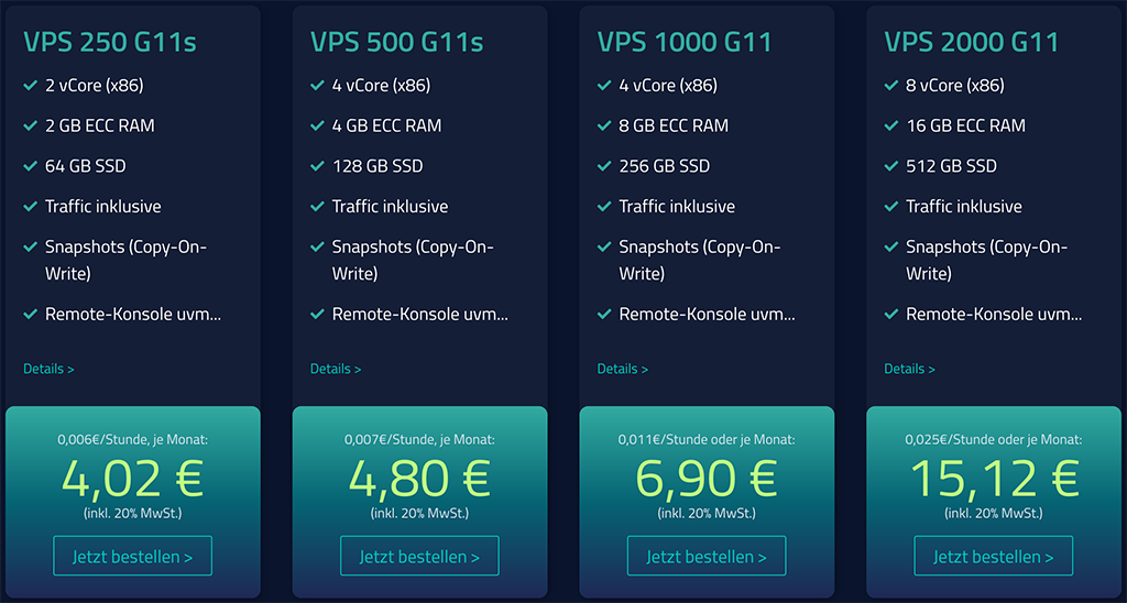 Netcup virtual Server (VPS) Produktangebot