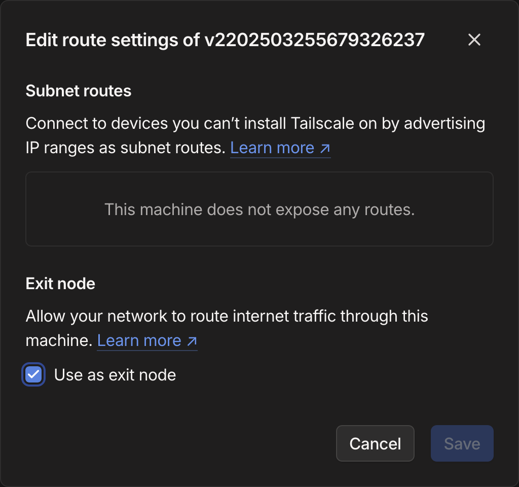 Configuration of Tailscale exit node