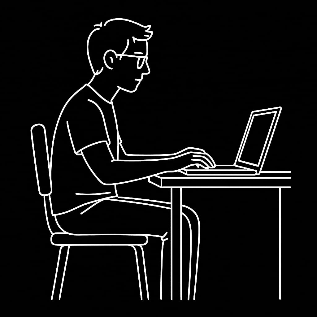 Programmierer sitzt vor seinem Notebook an einem Tisch und arbeitet