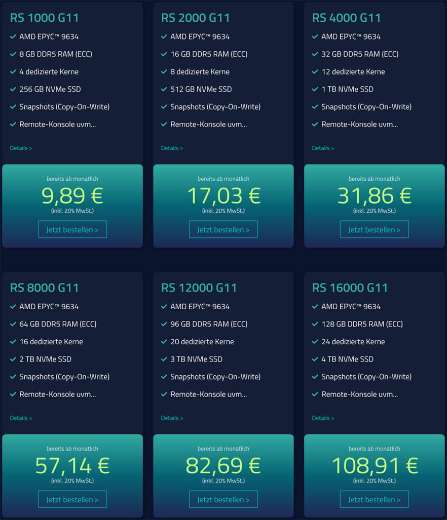 netcup root Server Produktangebot