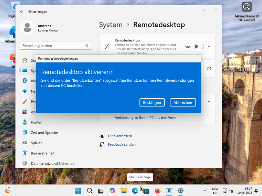 Windows - Remotedesktop aktivieren?