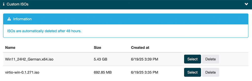 Installationsimages im Netcup Server Control Panel