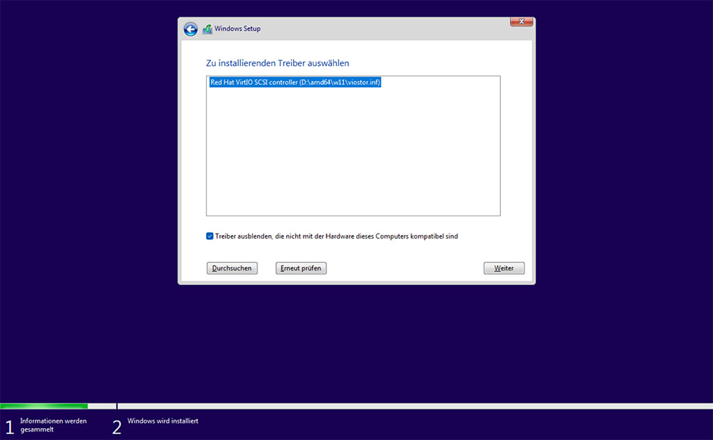 Windows Setup Red Hat VirtIO SCSI Treiber