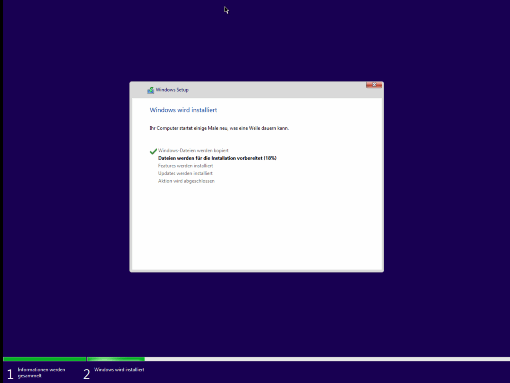 Windows Setup Fortschrittsanzeige