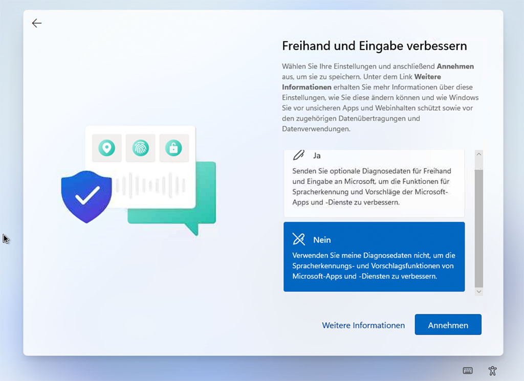 Windows Setup - eine der Fragen zu den Setup Optionen