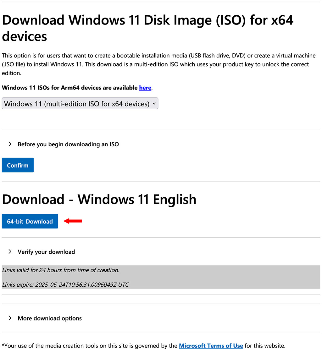 Dialog for Downloading Windows 11