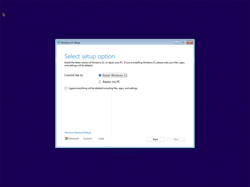 Select setup options in Windows Setup