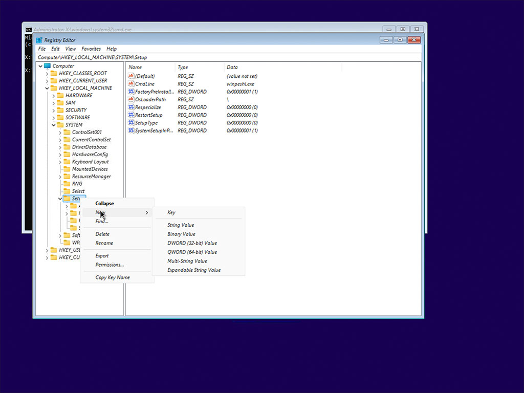 Registry Editor – new key LabConfig