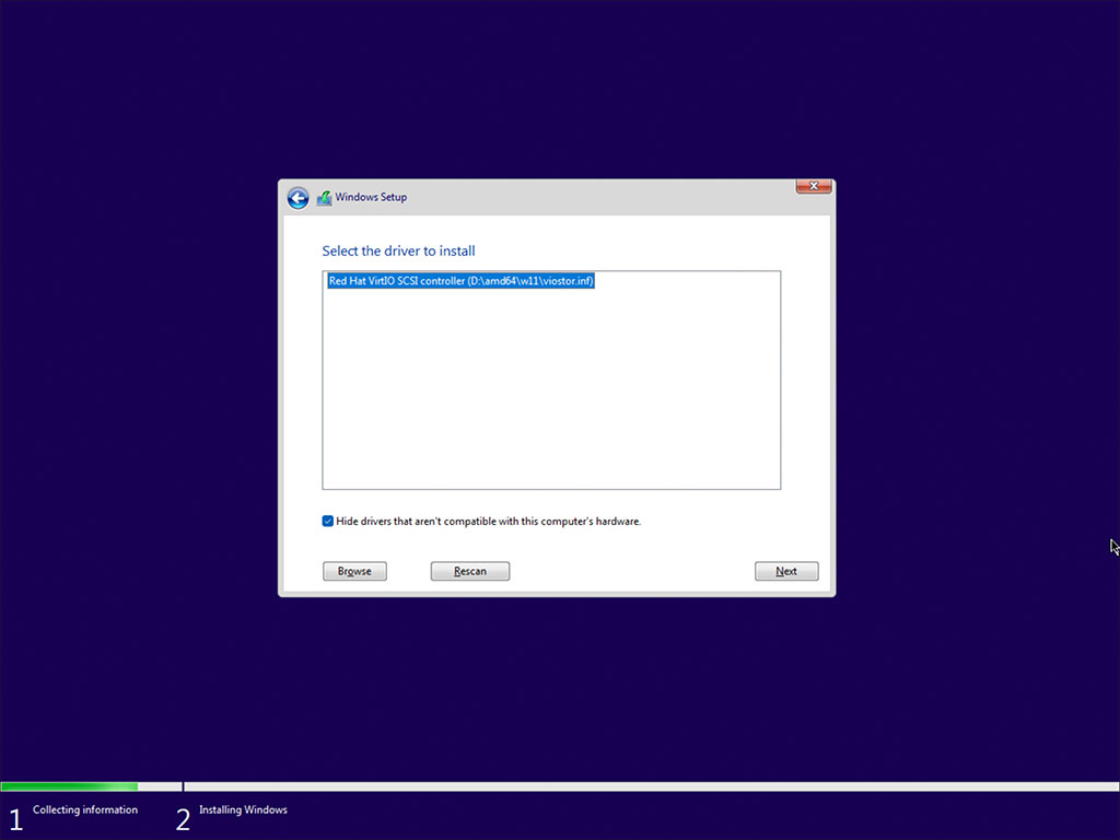 Windows Setup Red Hat VirtIO SCSI driver