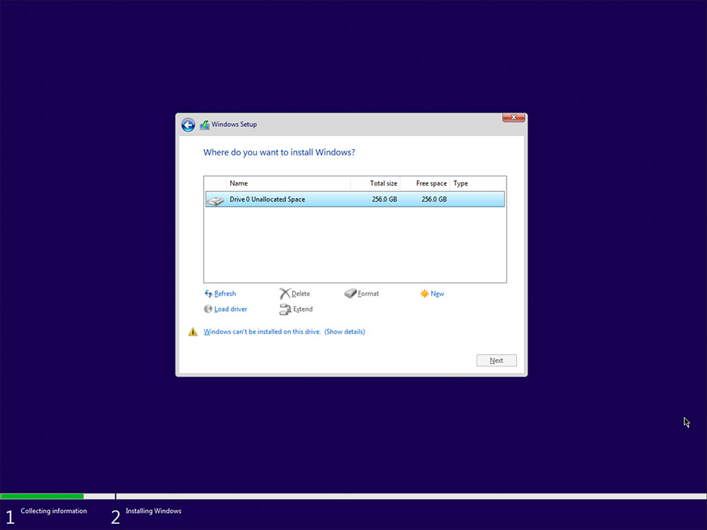 Windows Setup – the Windows installation DVD needs to be mounted again