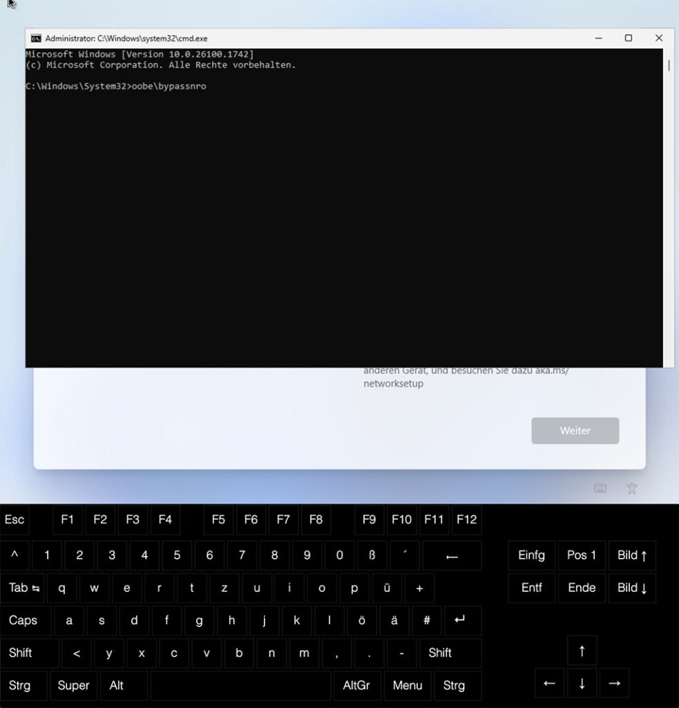 oobe/bypassnro zur Installation von Windows ohne Netzwerkverbindung
