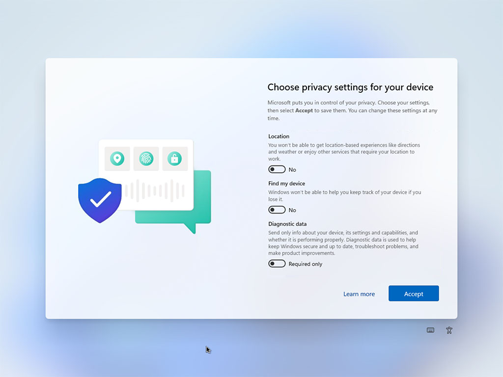 Windows setup - privacy settings