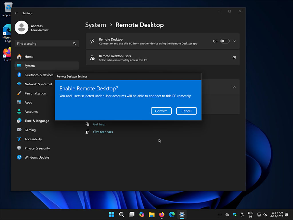 Enable Remote Desktop in Windows